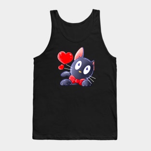 Black Cat with Bow Tank Top